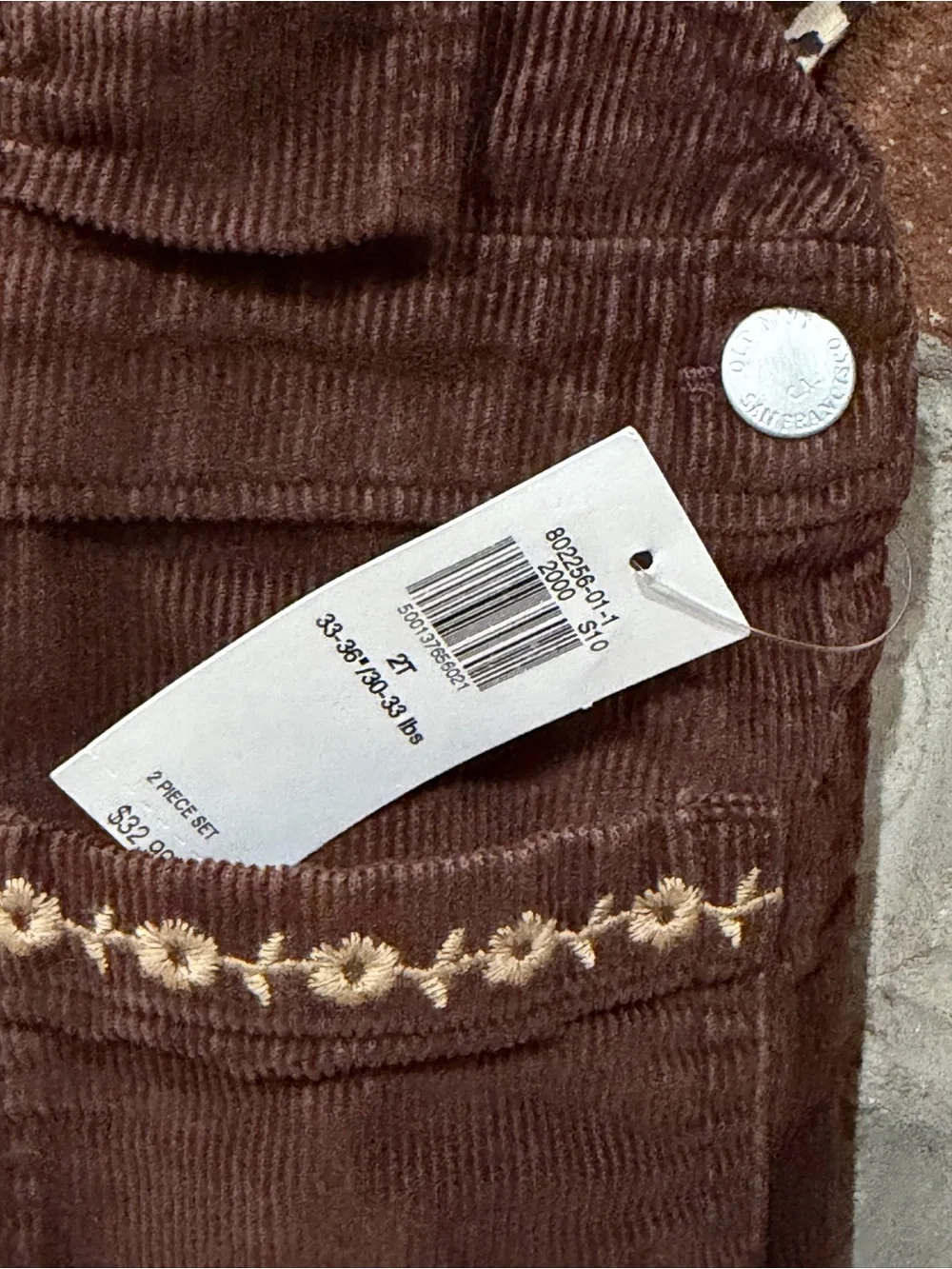 Old Navy Brown Corduroy Pinafore Dress with Floral Embroidery